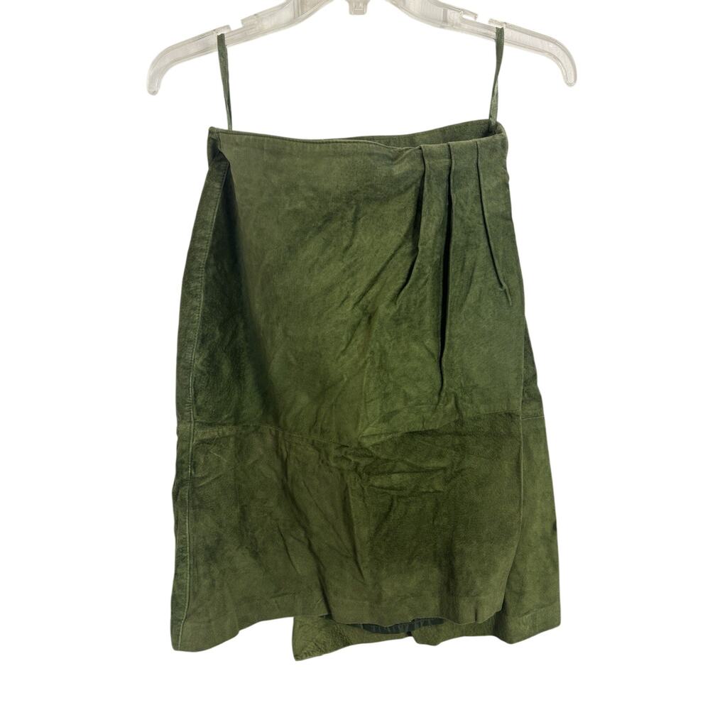 Vtg 80s Bagatelle Green Suede Leather Wrap Midi Skirt 10 Grunge Western Boho